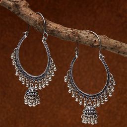 Fida Silver-Toned Crescent Shaped Drop Earrings-14