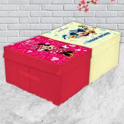 Kuber Industries Set Of 2 Disney Print Foldable Organiser Box With Lid-49