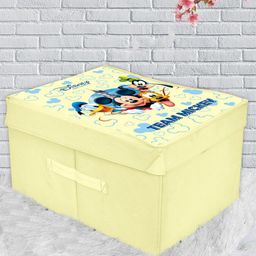 Kuber Industries Yellow & Blue Disney Team Mickey Print Foldable Storage Organizer Box With Lid-23