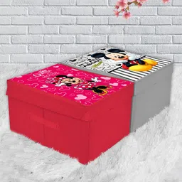 Kuber Industries Set Of 2 Disney Printed Foldable Storage Organizer Boxes With Lid-36