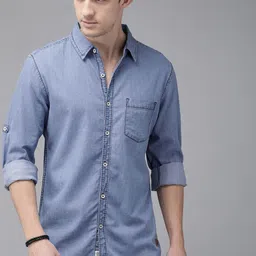 The Roadster Lifestyle Co Men Blue Regular Fit Solid Sustainable Casual Shirt-picture-30