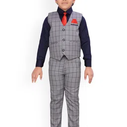 Aj DEZInES Boys Navy Blue & Grey Co-Ord Set with Waistcoat-picture-55
