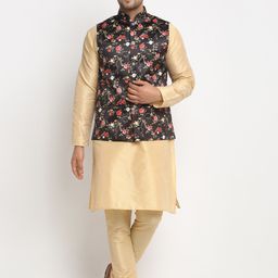 Benstoke Men Beige Solid Kurta with Pyjamas & Nehru Jacket-18