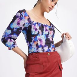 glitchez Floral Oasis Printed Smocked Top-image-4
