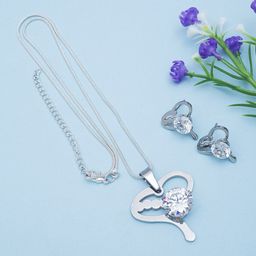 Golden Peacock Women Silver-Toned Stone-Studded Heart Shaped Pendant With Chain-image-87