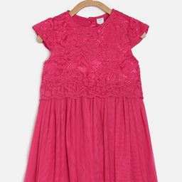 MINI KLUB Infant Pink Self Design A-Line Dress-image-32