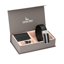 Pacific Gold Men Black & Silver-Toned Genuine Leather Accessory Gift Set-image-103