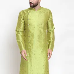 Jompers Men Lime Green Woven Design Straight Kurta-picture-39