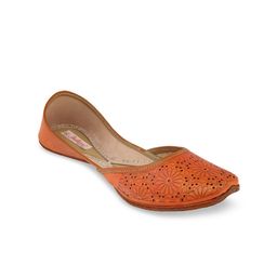 Fulkari Women Orange Textured Leather Mojaris-36