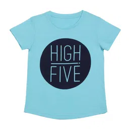 DOOR74 Kids Blue Printed Round Neck T-shirt-image-91