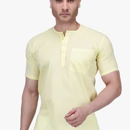 RAJUBHAI HARGOVINDAS Men Yellow Solid Cotton Straight Kurta-picture-29