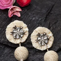 Madame Beige Circular Handcrafted Drop Earrings-image-32