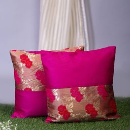 Alina decor Pink & Gold-Toned Set of 2 Floral Square Cushion Covers-44