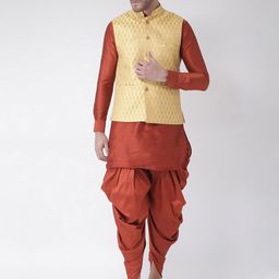 DEYANN Men Rust Brown Solid Kurta with Patiala & Nehru Jacket-42