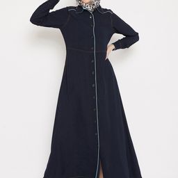 MOMIN LIBAS Women Navy Blue Solid Front Open Abaya-image-30
