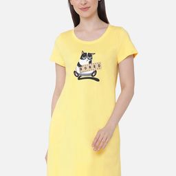 Soie Women Yellow & Black Printed Sleep Shirt-31