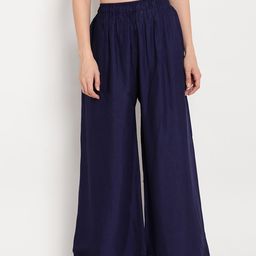 TAG 7 Women Navy Blue Solid Flared Palazzos-image-67