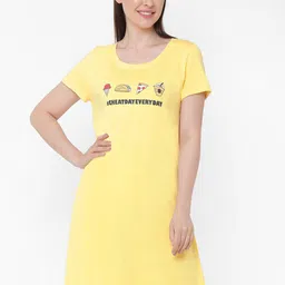 Soie Women Yellow Printed Super-Soft Sleep Shirt-image-97