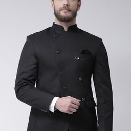 Hangup Men Black Solid Bandhgala Blazer-48