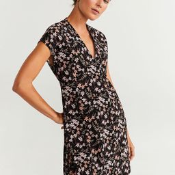 MANGO Women Black & Peach-Coloured Floral Print Wrap Dress-picture-0