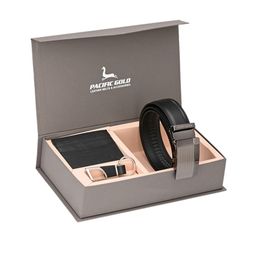 Pacific Gold Men Black & Silver-Toned Genuine Leather Accessory Gift Set-picture-36