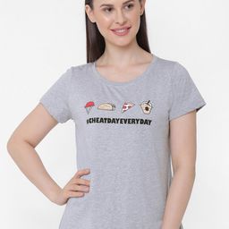 Soie Women Grey Printed Soft Cotton Modal Lounge T-shirt-picture-21