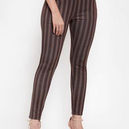 Westwood Women Brown & Maroon Striped Skinny-Fit Treggings-image-76