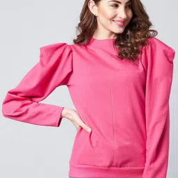 Athena Women Pink Solid Puff Sleeve Sweatshirt-image-93