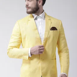 Hangup Men Yellow Solid Pure Linen Formal Blazer-picture-58