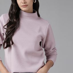 Roadster Women Lavender Solid Fleece Sweatshirt-image-99