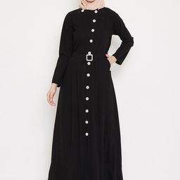 MOMIN LIBAS Women Black Solid Front Open Abaya with Belt-image-74