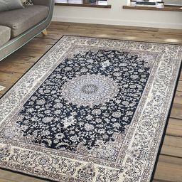 Status Blue & Beige Printed Ice Silk Velvet Touch Persian Hand-Tufted Carpet-8