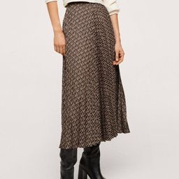 MANGO Women Black & Beige Brand Logo Printed High-Waist Accordion Pleated Midi Skirt-picture-58