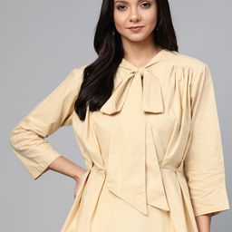 plusS Women Beige Solid A-Line Pure Cotton Top-image-16
