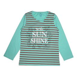 KiddoPanti Girls Sea Green & Red Striped V-Neck T-shirt-image-12