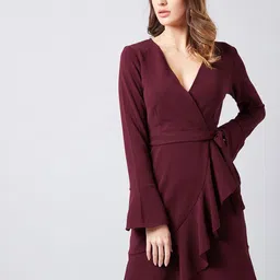 Athena Burgundy V-Neck Wrap Dress-image-57