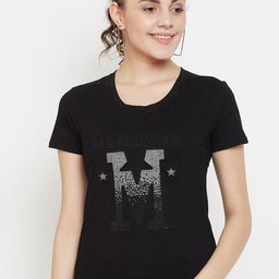 Camey Women Black & White Printed Round Neck T-shirt-image-12