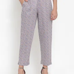 Indibelle Women Grey & Blue Regular Fit Printed Regular Trousers-image-73