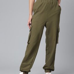 plusS Women Olive Green Solid Cargo Joggers-picture-35