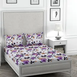 STELLAR HOME White Floral TC Poly Satin 1 Bedsheet with 2 Pillow Covers-image-77