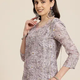 HERE&NOW Floral Printed Sequinned Kurta With Trousers-51