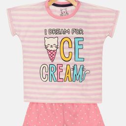 Lazy Shark Girls Pink & White Printed T-shirt with Shorts-image-3