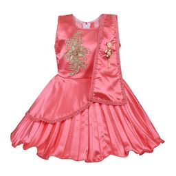 Wish Karo Girls Peach-Coloured Solid Accordion Pleat  A-Line Dress-picture-43