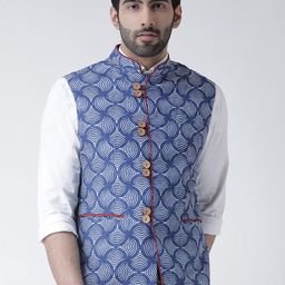 KISAH Men Blue Printed Nehru Jacket-25