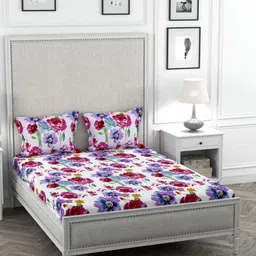 STELLAR HOME Multicoloured Floral TC Poly Satin 1 Bedsheet with 2 Pillow Covers-image-76