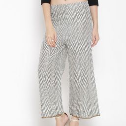 Wishful by W Women Off-White & Black Printed Palazzos-image-20