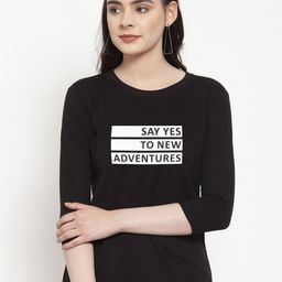 Friskers Women Black Printed Round Neck Slim Fit T-shirt-picture-1