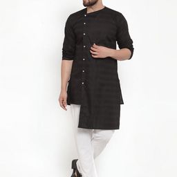 KLOTTHE Men Black Striped Straight Kurta-image-36