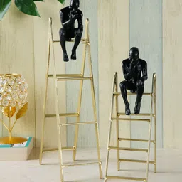 CraftVatika Set Of 2 Black & Gold-Toned Thinker Man On The Stair Showpieces-image-60