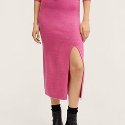 MANGO Women Pink Ribbed Slit Knitted Pencil Skirt-image-35